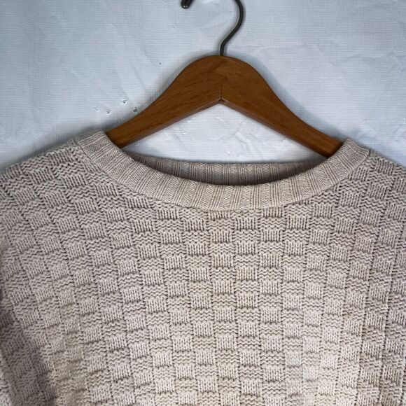 Hunt Club Preppy Cable Knit Striped Fisherman Sweater 100% Cotton Size MD VTG - Picture 3 of 7